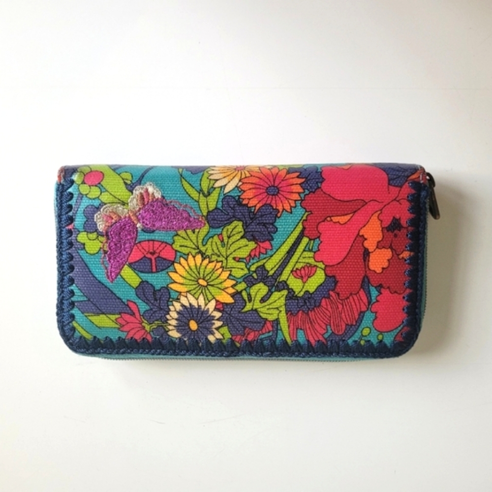 Sakroots Wallet Colorful Floral Butterfly Boho Blue Red - Picture 2 of 6